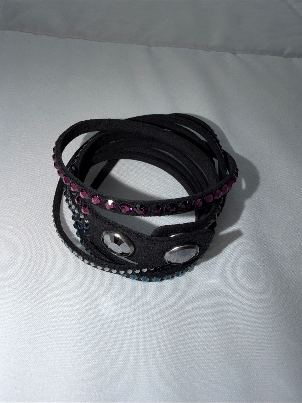 Swarovski Black Wrap Bracelet with Purple and Blue Rhinestones